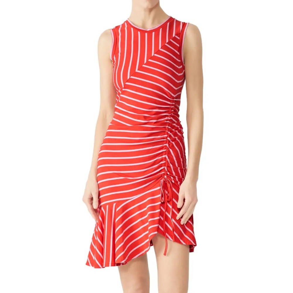 Sleeveless Striped Dress with Asymmetric Flutter Hem